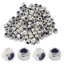 100 PCS M3 304 Stainless Steel Nylon Insert Locknuts Non-Slip Hex Lock Nuts