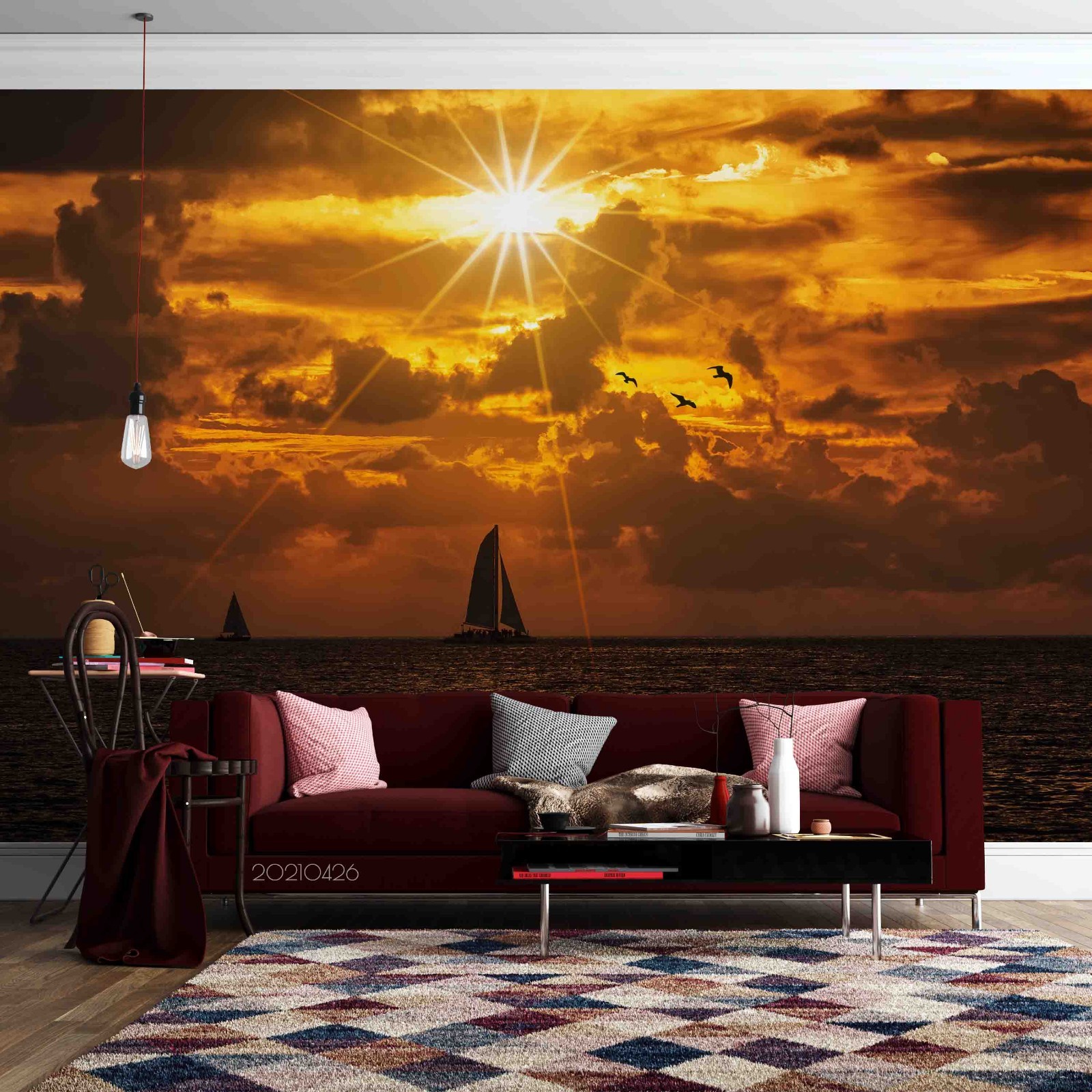 3D Sky Sea Sunset Landscape Wall Murals Wallpaper Murals Wall Sticker 2