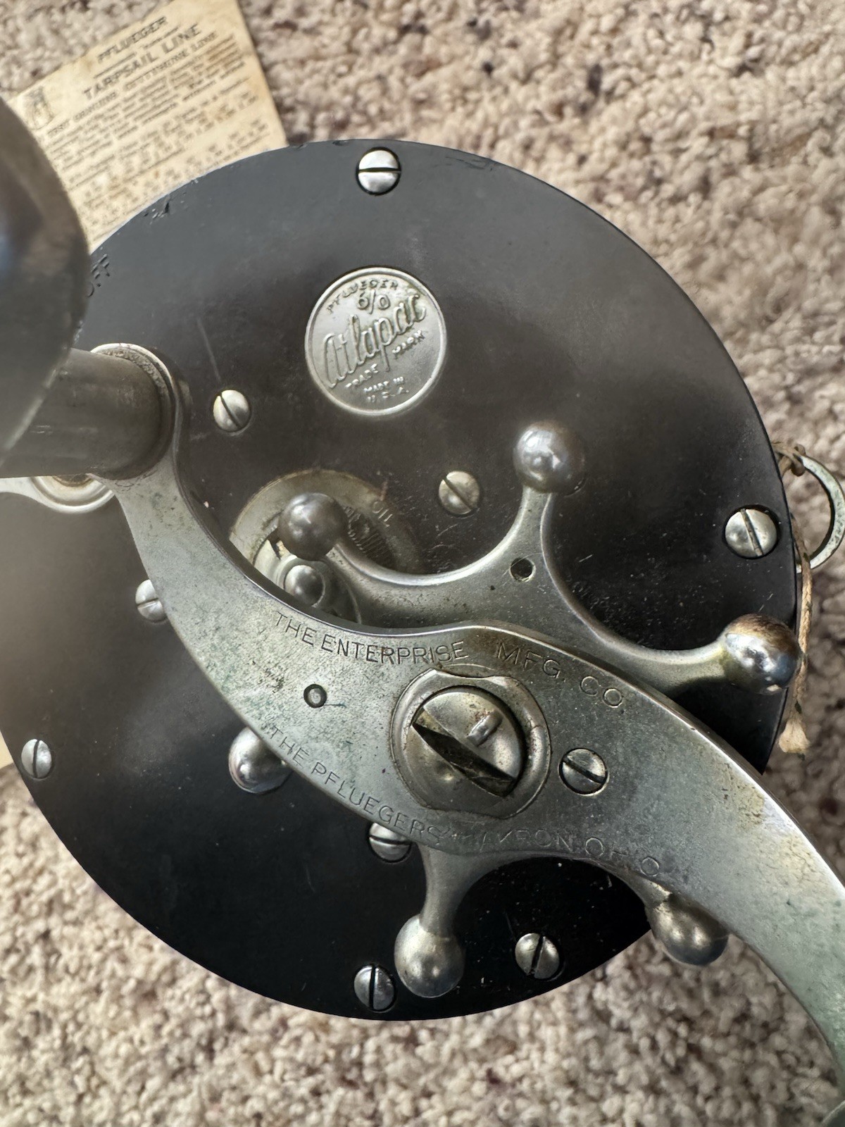 Pflueger ATLAPAC No.#1660 Size 6/0 German Silver with Orig Tin Can & Circa-1929