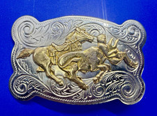 Bull Rider Rodeo Cowboy Bronc Bronco Busting Chambers Nickel Silver Belt Buckle