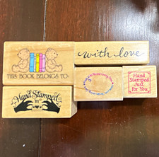 Lot of 9 Wood Mounted Rubber Craft Stamps: This Book Belongs To, With Love