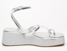QUIZ Silver Glitter Strappy Flatform Sandals UK 5 NEW RRP £30