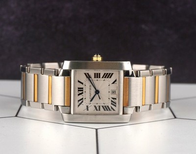 Cartier 28mm Tank Francaise Steel Yellow Gold Silver Dial Mens