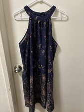 SHEIN CURVE Navy Paisley Halter Sleeveless Midi Shift Dress 2XL Chiffon