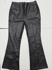 Shinestar Women’s Stylish Edgy Vegan Leather Pintuck Flare Pants Black Size Larg