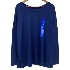 FELINA NWOT Cozy Knit Long Sleeve Oversized Shirt Top Navy Blue Large Loungewear