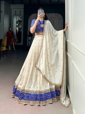 Indian Style Vichitra Silk Off White Lehenga Choli With Dupatta For Wedding