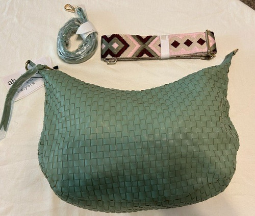 Ah-Dorned Woven Vegan Leather Hobo Bag Sage Green 2 Straps NWT Crossbody