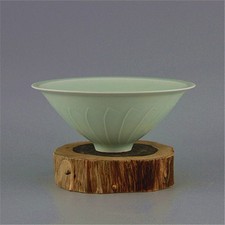 Celadon Glaze Conical Bowl Line Pattern Antique Style Chinese Collectible