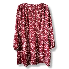 Maje Pleated Mini Dress 3 Large Cranberry Red Ivory Fall Preppy Career Church