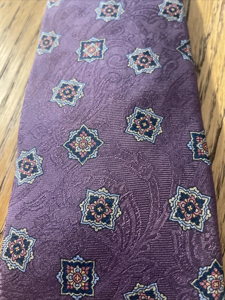 Gravata masculina de seda vintage em excelente estado usado Mark Shale Foulard costurada à mão EUA - Imagem 3 de 4