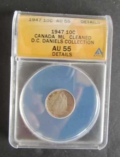 1947 SILVER 10 CENTS ANACS GRADED AU55 CANADIAN DIME