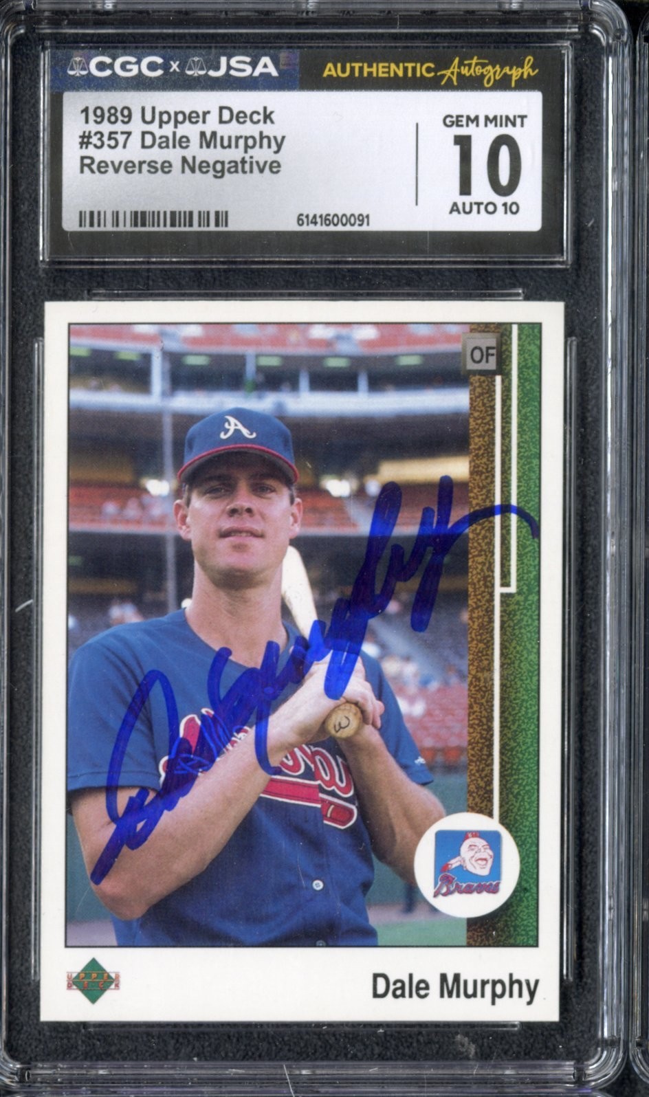 1989 Upper Deck #357 Dale Murphy Reverse Negative Auto CGC JSA 10 GEM MINT