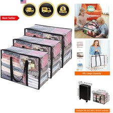 Clothes Storage Bag 40L Pack Clear Plastic Zipper Foldable Moving Wardrobe