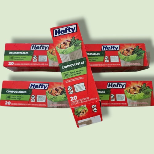 5 BOXES HEFTY COMPOSTABLES SMALL KITCHEN SCRAP BAGS 100 COUNT 2.6 GALLON BAGS