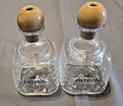 2 Plastic Patron Tequila Bottle Drinking Cups Straw Opening ans Twist Off Top