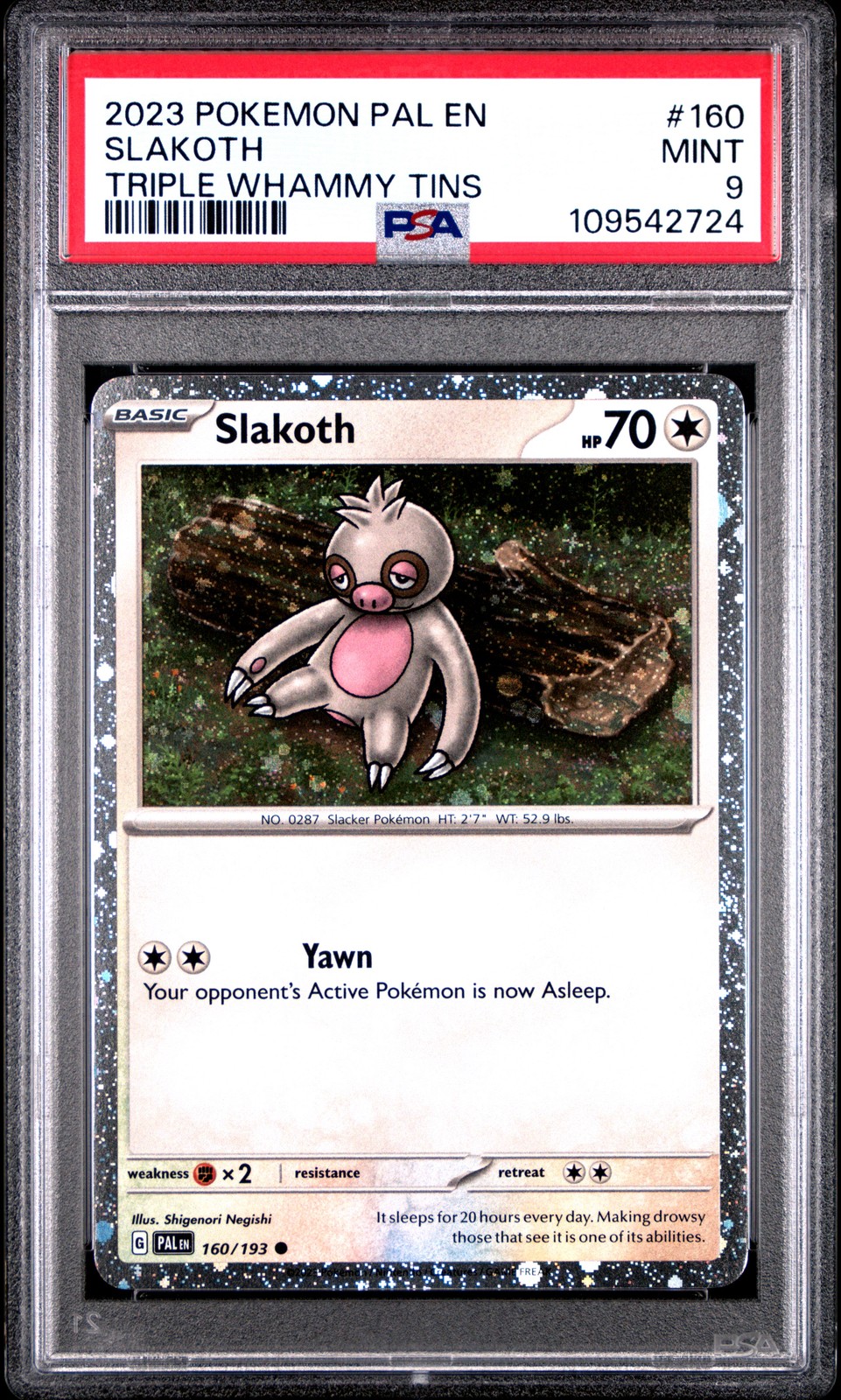2023 POKEMON PAL EN-PALDEA EVOLVED TRIPLE WHAMMY TIN #160 SLAKOTH PSA 9