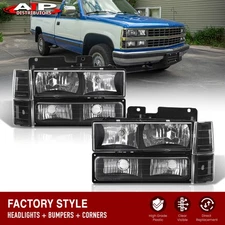 Black Clear Head Lights Bumper Lamps LH+RH For 1988-1993 Chevy C/K Pickup Truck
