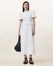 Image of AllSaints Women's A-Line Maxi Dress White Size 6 Short Puff Sleeve Lightweight