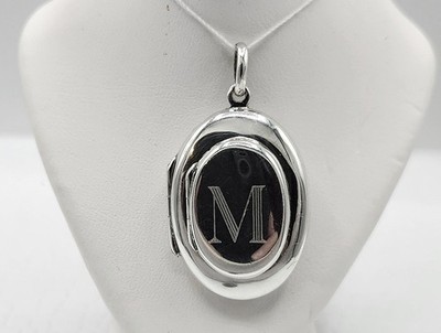 Vintage Sterling Silver Double Locket Pendant w/ M Monogram Holds 4 Photos