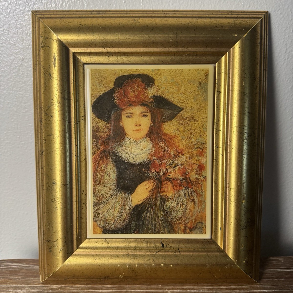 Vintage Framed Tile Art Edna Hibel Golden Image Collection Amy