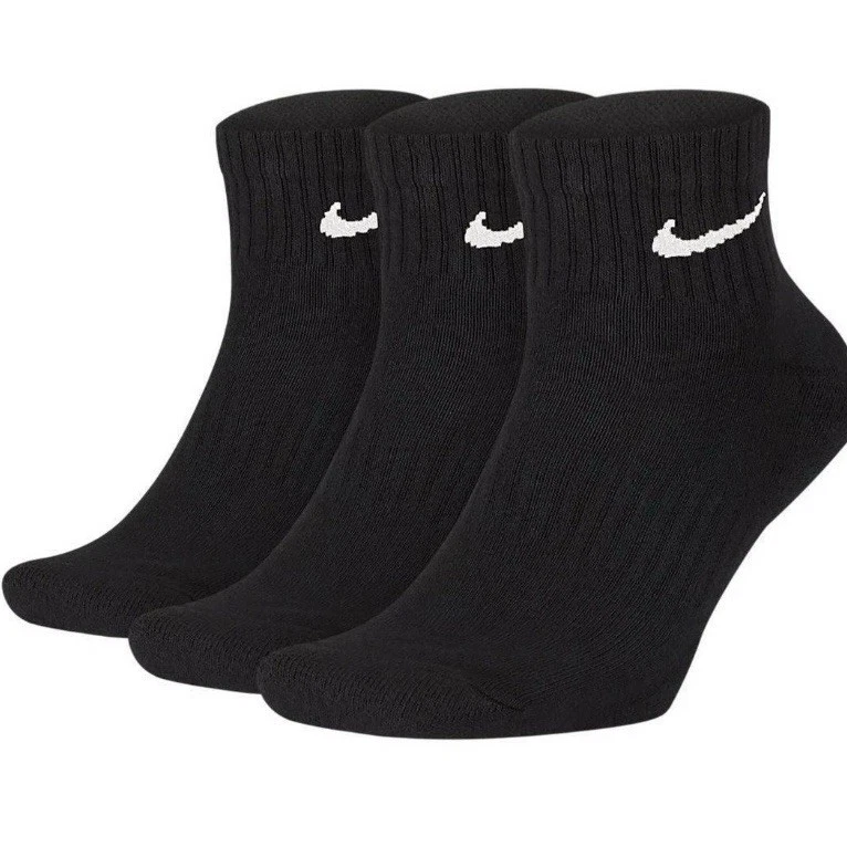 New Original Nike Everday Cotton Chusioned Ankle Socks 3 Pack - Black Lot Of 9 M