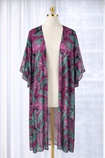 Kimono Maxi Duster Sheer Cardigan Open Front Palm Tropical Beach Oversized Small