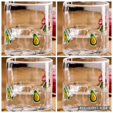 SET 4 NEW Anthropologie AVOCADO ICON Lola Jovie CLEAR Juice Glass glasses GREEN