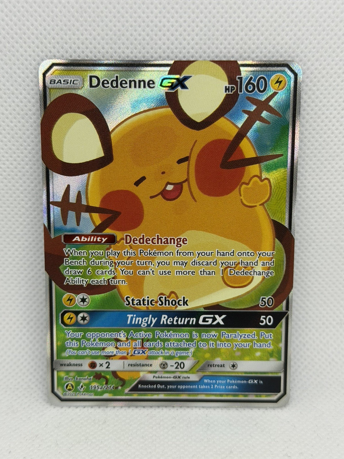 Pokemon Dedenne GX 2020 Alternate Full Art SM Unbroken Bonds 195a/214