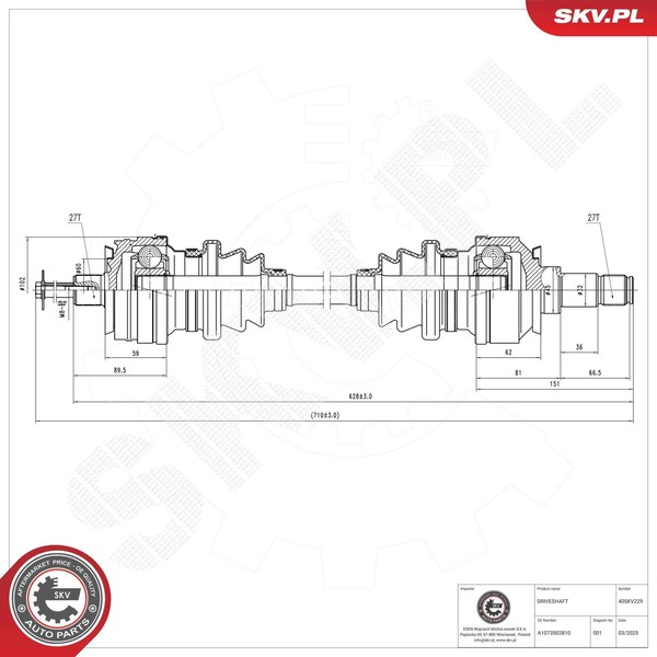 Antriebswelle Esen SKV 40SKV229 FüR Mercedes 123 W123 Model S123 SL R107 W115-image