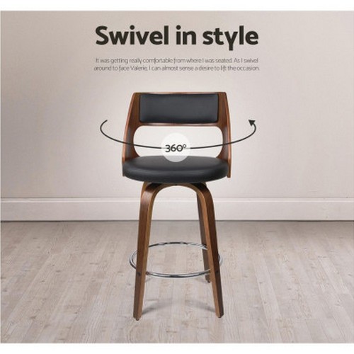 NEW MyBar Wooden Bar Stools PU Black/Wood Set 2pc - Picture 8 of 9