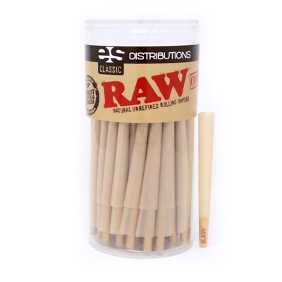 100 Count King Size RAW Classic Pre-Rolled Cones (In Container)  Fast Ship   