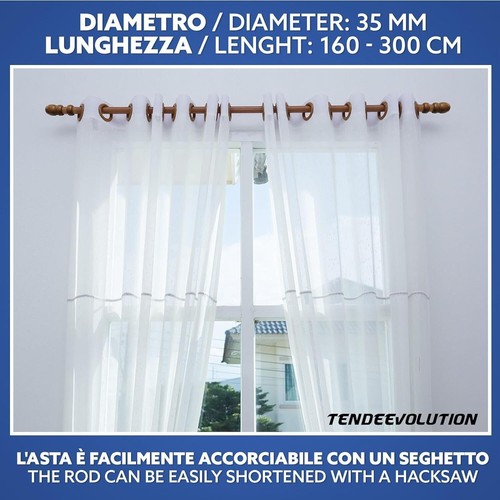 Bastone Tenda Legno ø35mm Naturale Noce Ciliegio Bianco Olmo Varie Misure - Foto 11 di 19