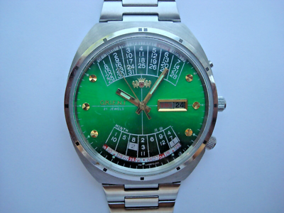 ORIENT CALENDAR ORIENT 21JEWELS手巻き時計 Orient Perpetual Calendar Mens Automatic Watch Green Dial 21j. DD