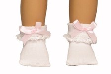 Separates, Soft White Lace Socks with Pink Satin Bow, for 18-inch Dolls