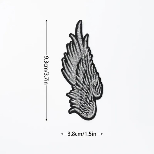 1pair Feather Wings Embroidery Patches silver /black 3 3/4"x1 1/2" - Picture 3 of 9