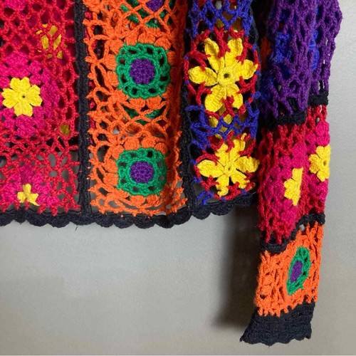 Knitting Needles sweater small granny square handknit colorful vintage - Picture 13 of 14