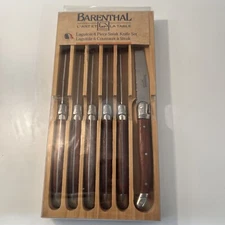 New In Box Barenthal Laguiole 6 Piece Steak Knife Set Pistol Grip Handle