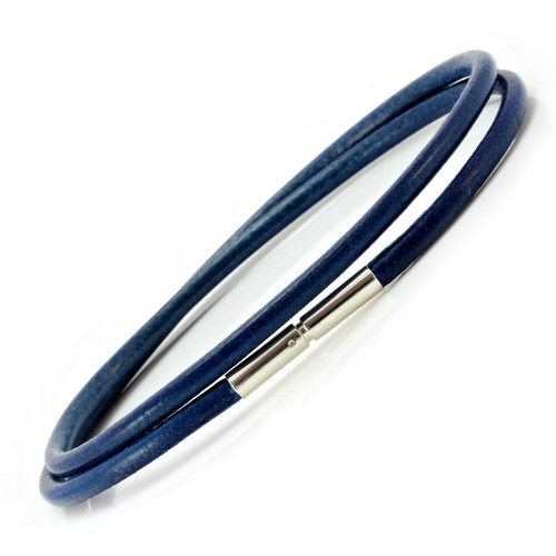 Mens/Ladies Blue Leather Wrap BraceletSterling Silver Twist ClaspReal