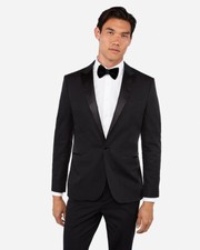 NEW EXPRESS 248 BLACK SLIM SATIN PEAK LAPEL STRETCH TUXEDO JACKET SZ 38R