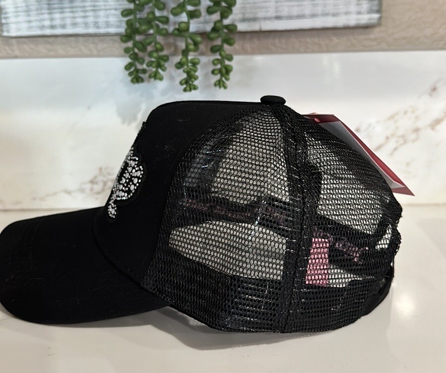 Juicy Couture Black Satin Baseball Cap with Rhinestone Embellishments s-l400.jpg main image 3