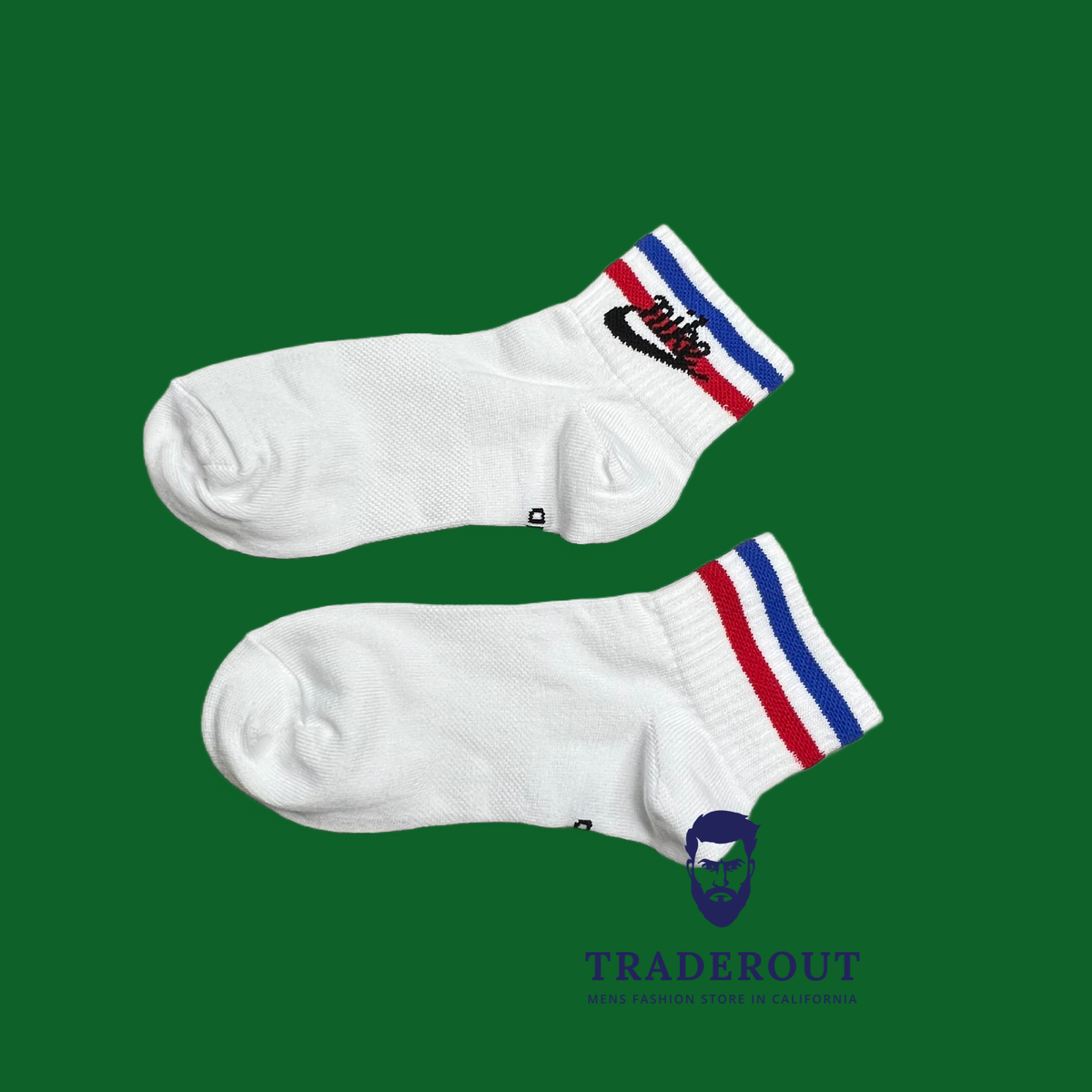 white nike socks with red check