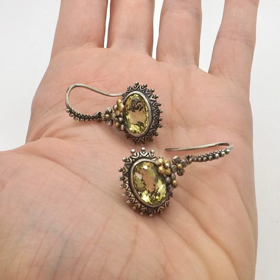 Pendientes colgantes Barbara Bixby plata esterlina oro 18k limón limón cuarzo flor Foto 4 de 4