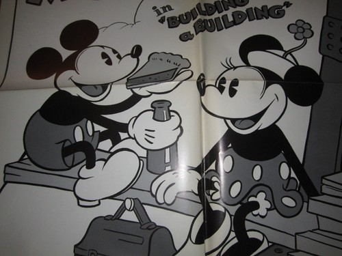 Póster original de la película Mickey Mouse en Building a Building 1974 Walt Disney en blanco y negro - Imagen 2 de 5