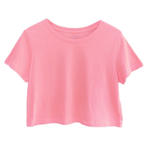 Women's Loose Fit Crop Tops Round Neck Short Sleeve Casual 100% Cotton T-Shirts - Picture 64 of 64