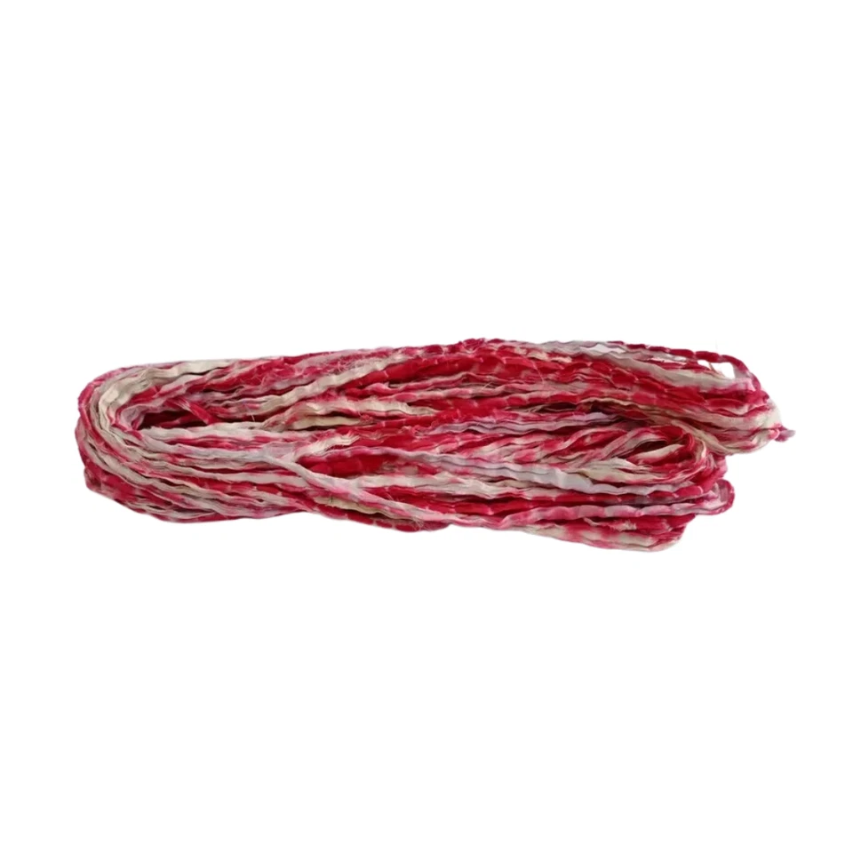 Sari Silk Ribbon super bulky yarn - Red, Cream - Sari Silk Ribbons - Silk Strips - Image 3 of 4