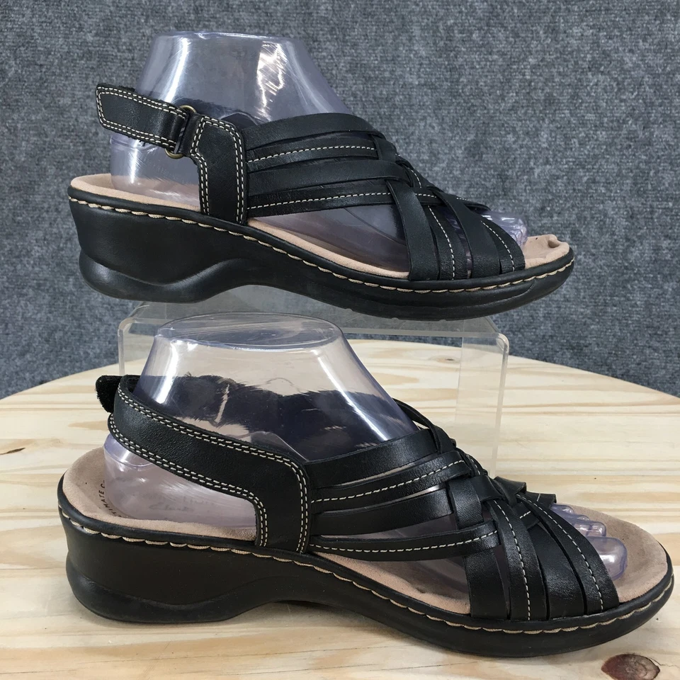 Sandalias Clarks Collection para mujer 6D correa trasera con correa negra sin cordones cómodas Foto 2 de 4
