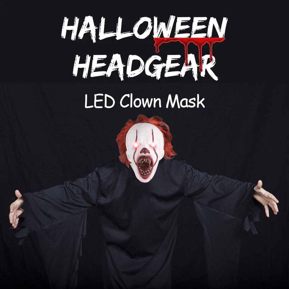 Halloween Pennywise Maske Rote LED Gruselige Clown Maske Horror Cosplay Es Maske - Bild 3 von 4