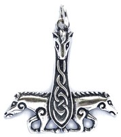 925 Silber Wikinger Thorhammer 2 Pferde AnhäNger Thorshammer + Lederschnur