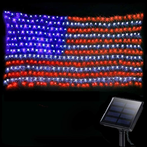 Solar American Flag Lights Outdoor,420 Leds American Flag Net Lights 6.5Ft X 3.2